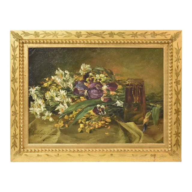 Iris and Daisies, Oil on Canvas, Early 20th Century For Sale