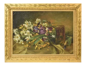 Iris and Daisies, Oil on Canvas, Early 20th Century