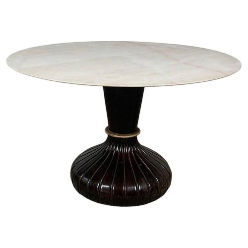 Wood Italian Round Table with Onyx Top and Wooden Base, 1950s For Sale - Image 7 of 7