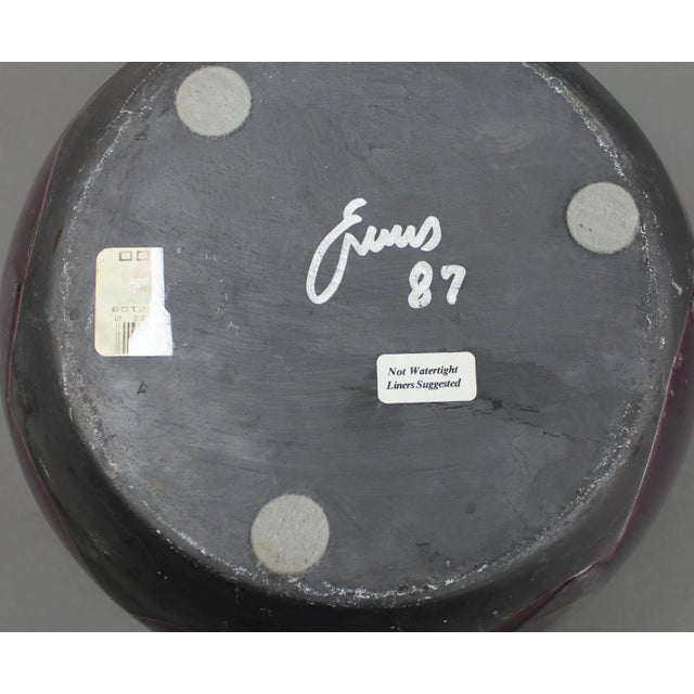 Purple Tony Evans 1987 Signed Vintage Raku Studio Art Pottery Vase With Handles For Sale - Image 8 of 9