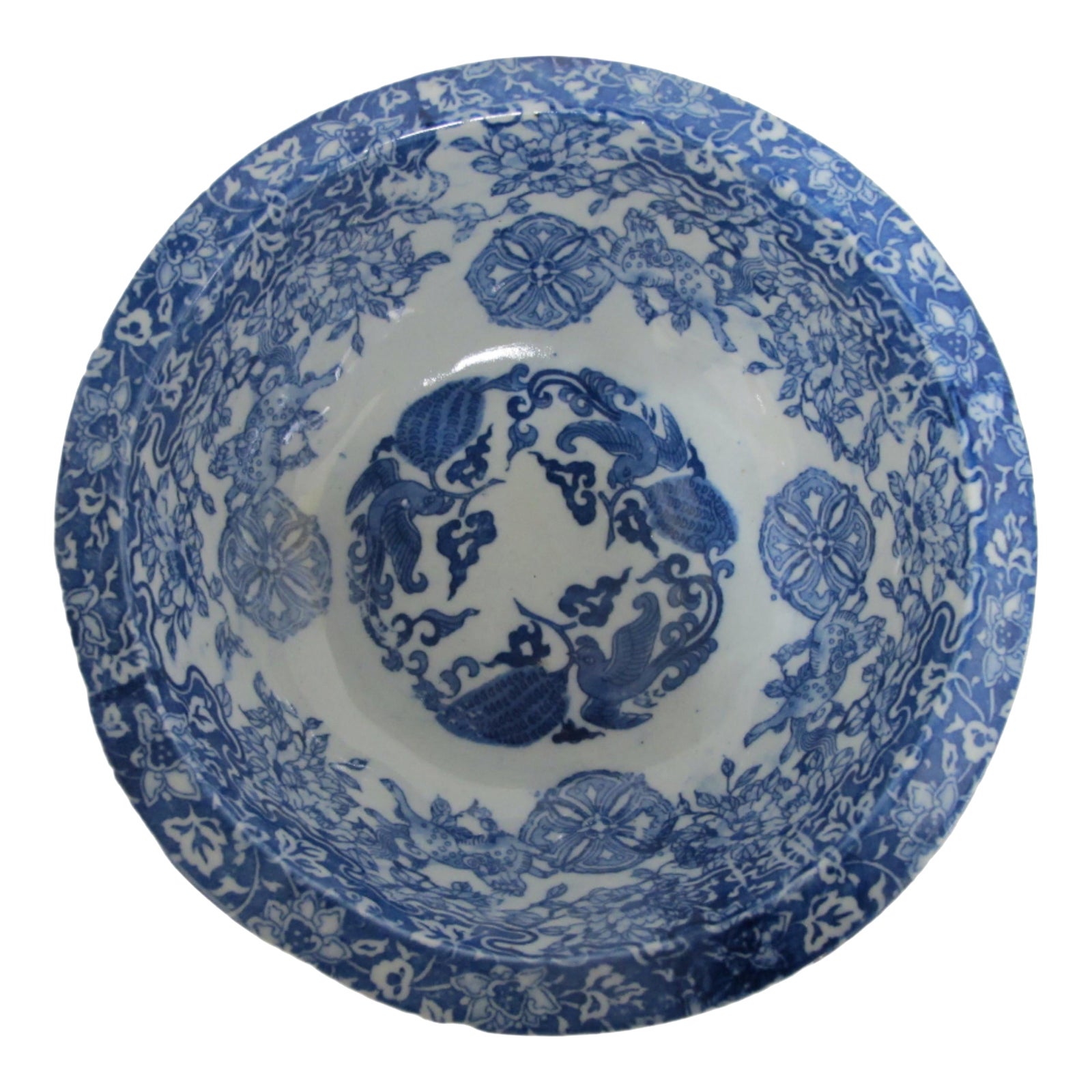 Vintage Japanese Blue Porcelain Bird Flower Kirin Design 9" Serving ...