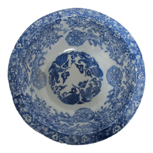 Vintage Japanese Blue Porcelain Bird Flower Kirin Design 9" Serving Bowl