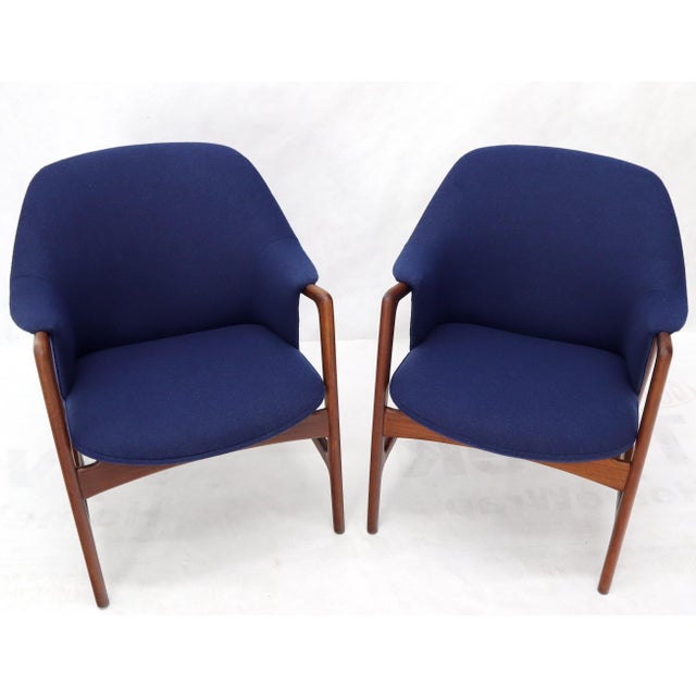 New Blue Wool Upholstery Teak Frames Danish Mid-Century Modern Lounge Chairs For Sale - Image 10 of 15