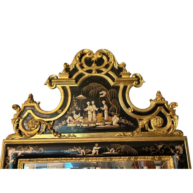 Vintage Black Chinoiserie Giltwood and Ebonized Mirror For Sale - Image 4 of 13