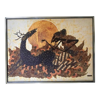 Vintage Mid-Century Indonesian Folk Art Hand Made Batik Art From the Ramayana For Sale