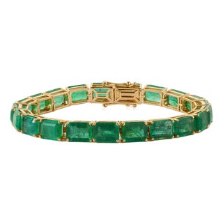 32.03Carat Octagon Zambian Emerald Byzantine Tennis Bracelet in 18k Yellow Gold For Sale