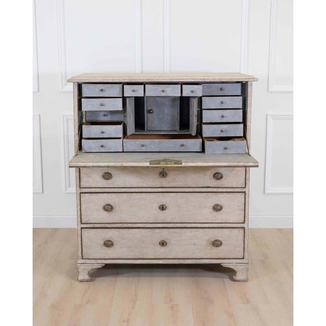 Antique White An antique Swedish bureau in antique white. For Sale - Image 8 of 10