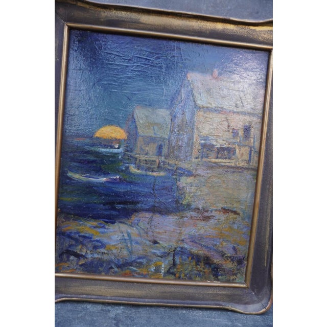 Lucy Scott Bower (1864-1934) Moonlit Harbor Oil on Board For Sale - Image 9 of 13