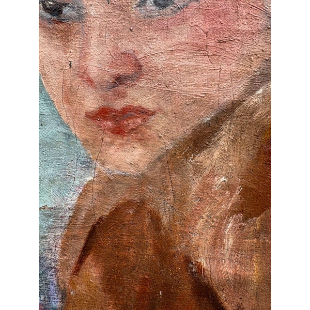 French School, Portrait of a Woman with a Fur Coat, 1931, Oil on Canvas For Sale - Image 10 of 15