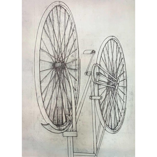 Limited Edition Konrad Klapheck lithograph. Size: 38,1x27,9cm. (Bicyclette). Frame Size: 17 x 21in. Sur les presses de...