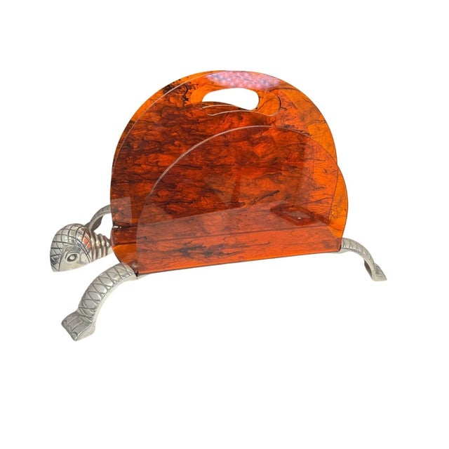 1970s Vintage Arthur Court Aluminum Lucite Turtle Magazine Holder For Sale - Image 5 of 8
