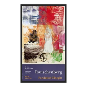80s Rare French Original Robert Rauschenberg Exhibition Museum Poster "Arrow" Pop Art Montage Gallery Maeght Foundation Framed