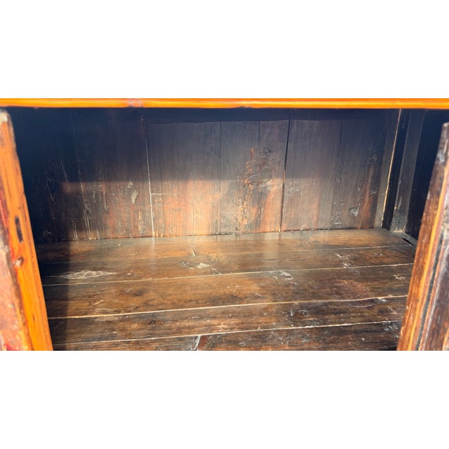 Vintage Chinese Carved Wood Food Cabinet With Figural Panels & Geometric Latticework For Sale - Image 11 of 14