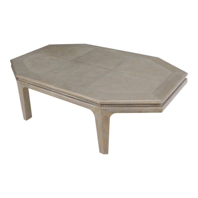 Embossed Leather Rapped Boat Shape Coffee Table For Sale