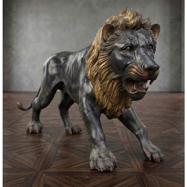 Late 19th Century Large Bronze Sculptures of Lions, 1870, Set of 2 For Sale - Image 5 of 14