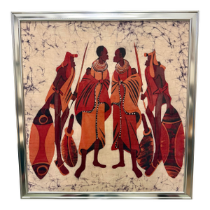 Vintage Oversized Batik Depicting African Tribal Warriors
