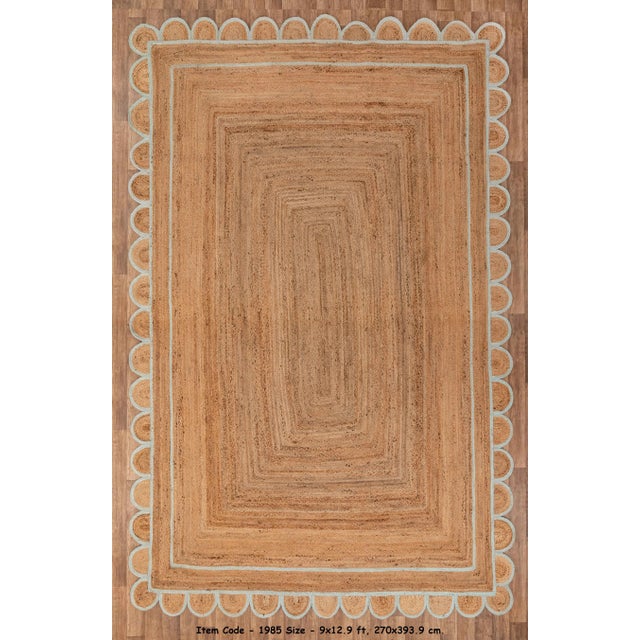 Textile Soft Sea Green Jute Scallop Hand Made Rug - 9'x12' For Sale - Image 7 of 9