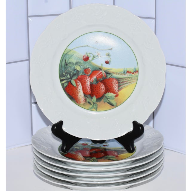 LIERRE SAUVAGE CNP Strawberries and Embossed Grapes & Vines Rim Salad Plates 8" Beautiful embossed porcelain white plates...
