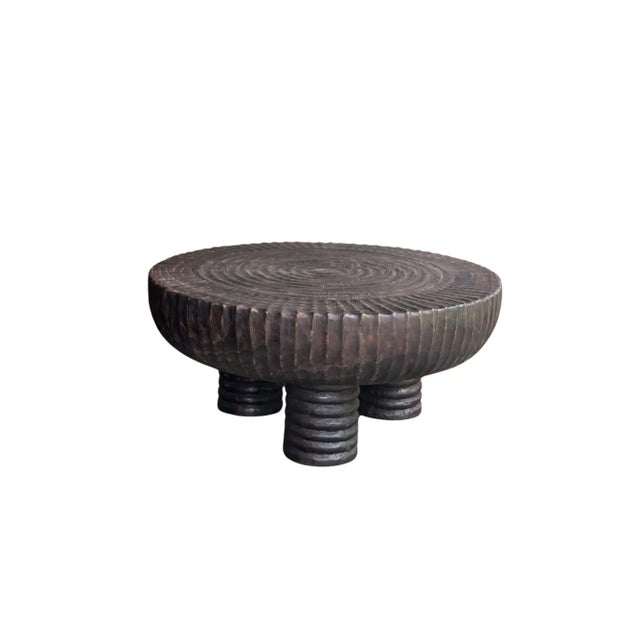 Brown Large Suar Wood Table Espresso Finish, Hand-Carved Detailing, Modern Organic For Sale - Image 8 of 9
