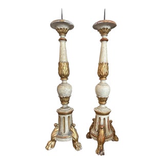 Pair of Early 19th Century Gilded and Painted Candelieri For Sale