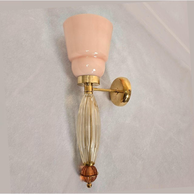 1990s Mid Century Modern Pink Murano Glass Sconces - Pair For Sale In Dallas - Image 6 of 10