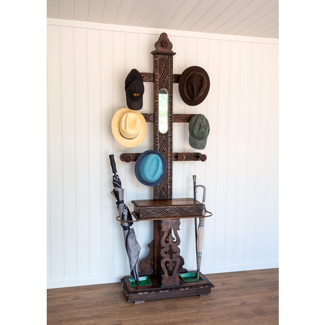 Arts & Crafts Carved Oak Hall Stand, 1870 For Sale - Image 6 of 18