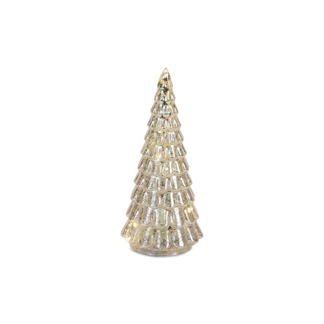 Kenneth Ludwig Chicago LED Lighted Mercury Glass Holiday Tree Decor (Set of 4) For Sale - Image 4 of 7