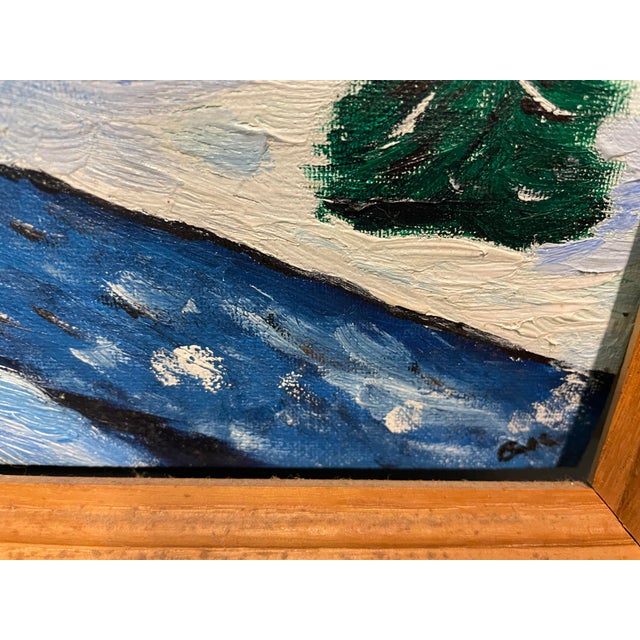 1972 Covered Bridge in Winter Oil Painting For Sale - Image 4 of 6
