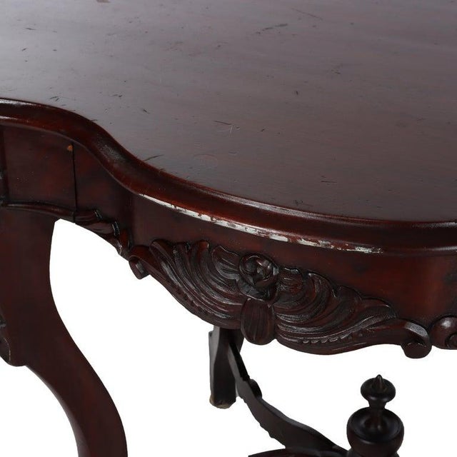 Late 19th Century Antique Carved Flame Mahogany Turtle Top Table C1880 For Sale - Image 5 of 12