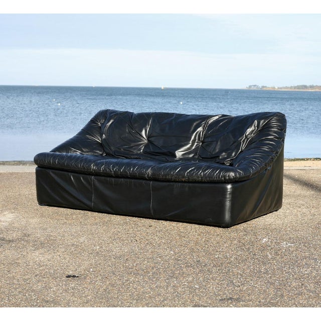 Black Leather Sofa by De Pas, D'Urbino and Lomazzi for Cinna, France, 1980s For Sale - Image 15 of 18