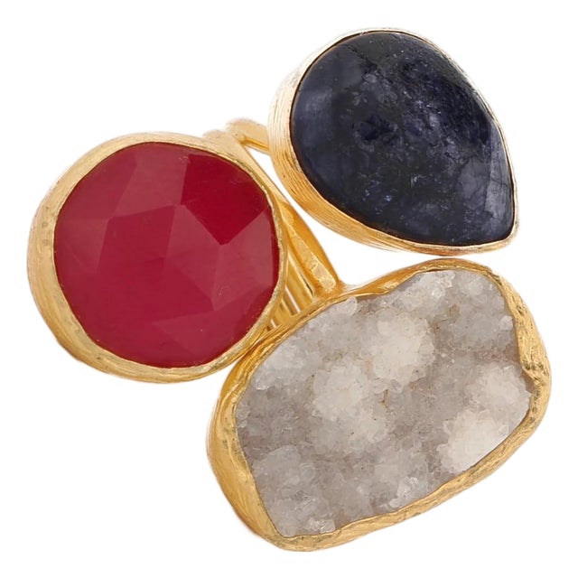 Energized Harmony Ruby, Quartz & Amethyst Adjustable Gemstone Ring, Size 4 For Sale