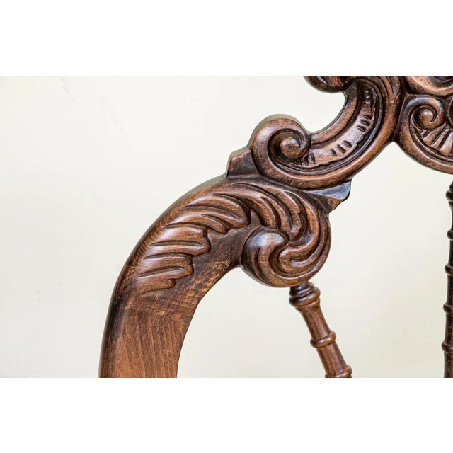 Wood Late 20th Century Vintage Upholstered Carved Hall Chairs—A Pair For Sale - Image 7 of 12