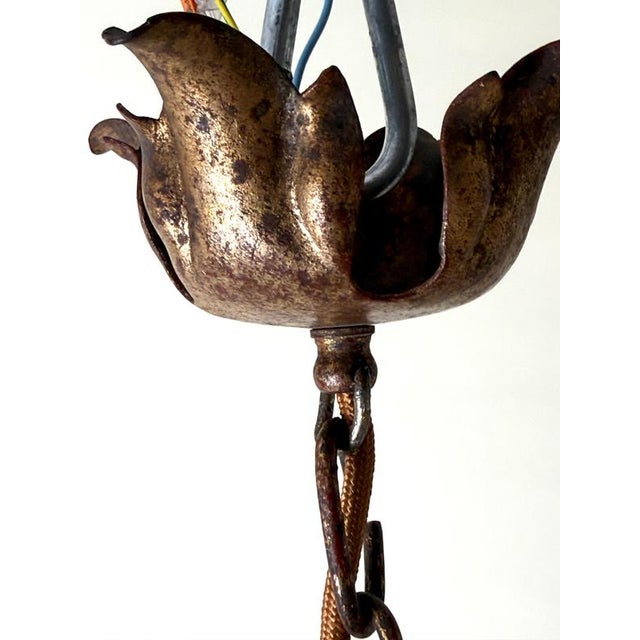 Italian Gilt Iron Five-Light Chandelier with Porcelain Flowers, 1930 For Sale - Image 16 of 18