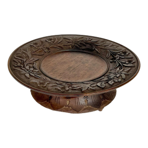 Antique Black Forest Carved Wood Tray Pedestal With Music Box