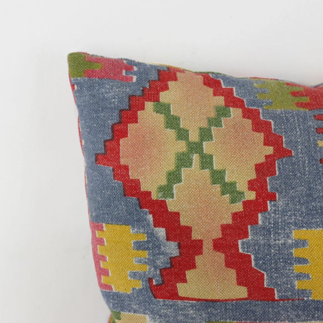 Textile Vintage Colorful Handwoven Geometric Kilim Pattern Pillow For Sale - Image 7 of 10
