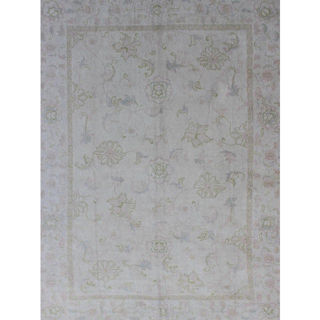 Tribal Vintage Turkish Oushak Rug With Pale Ivory Ground and Soft Sage, Blush 6'8 X 9'3 For Sale - Image 3 of 11