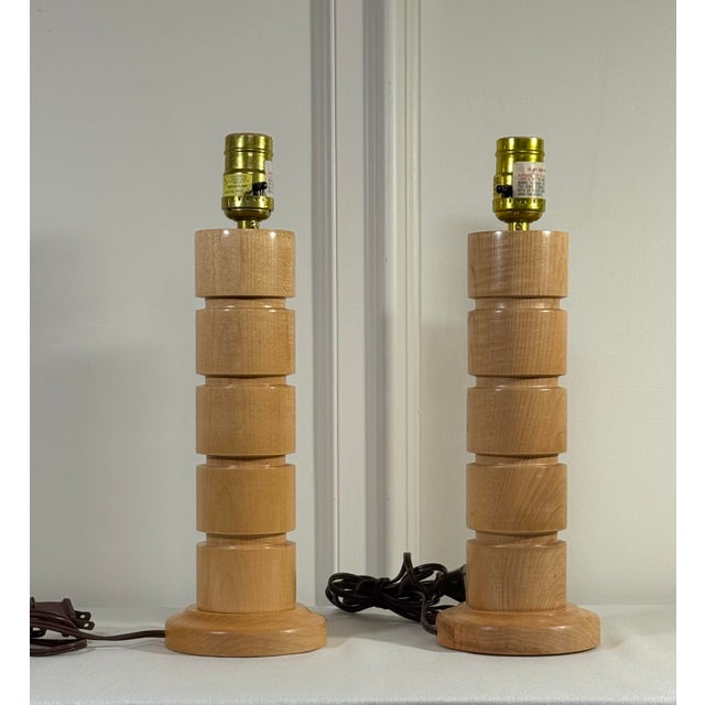 Mid-Century Modern Mid 20th Century Mid Century Danish Modern Stacked Wood Table Lamps For Sale - Image 3 of 8