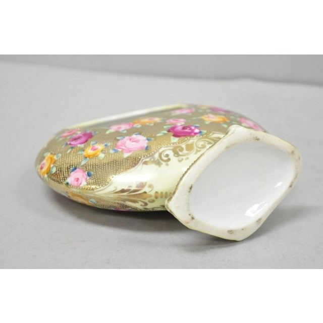 Antique Japanese Nippon Hand Painted Porcelain Gold Gilt Handle Moon Basket Vase For Sale - Image 16 of 17