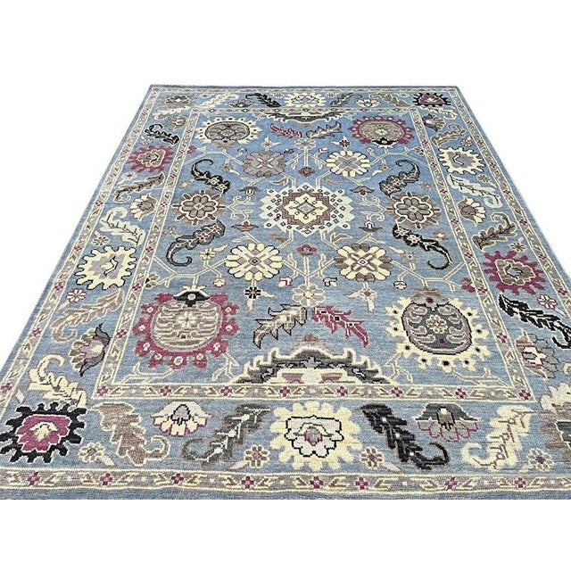8x10 Blue Hand-Knotted Wool Floral Medallions Classic Traditional Carpet Rug For Sale - Image 4 of 6