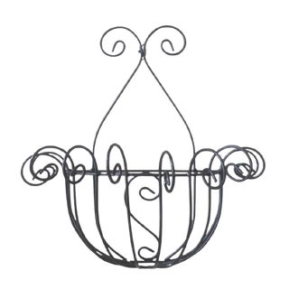 Vintage Wrought Iron Scrolled Wall Pocket Planter For Sale