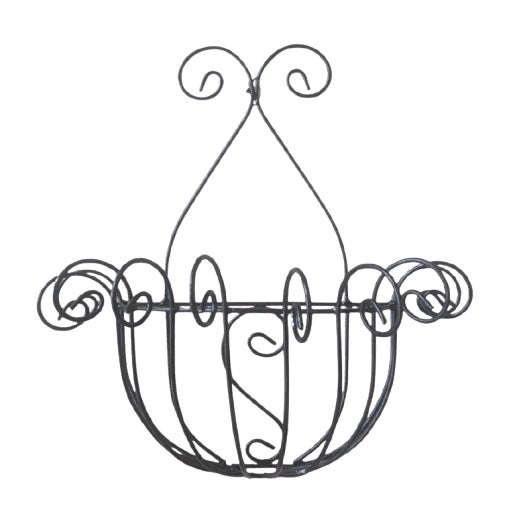 Vintage Wrought Iron Scrolled Wall Pocket Planter For Sale