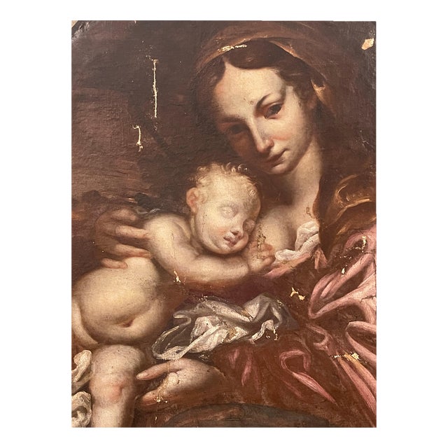 Madonna with Sleeping Child, 17th Century, Oil on Canvas For Sale