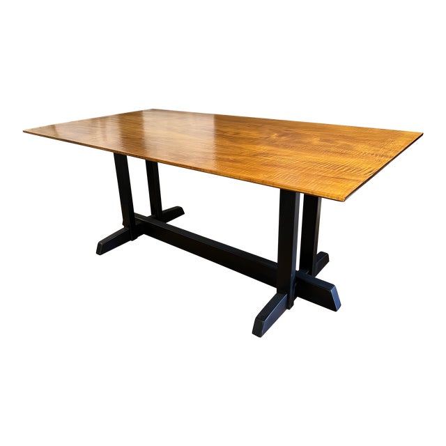 Custom Tiger Maple Dining Table With Trestle Base Chairish