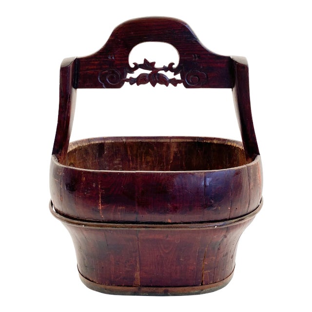Antique 1910s Chinese Wood Water Bucket For Sale