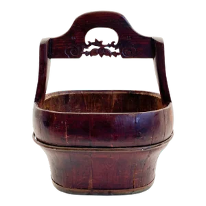 Antique 1910s Chinese Wood Water Bucket