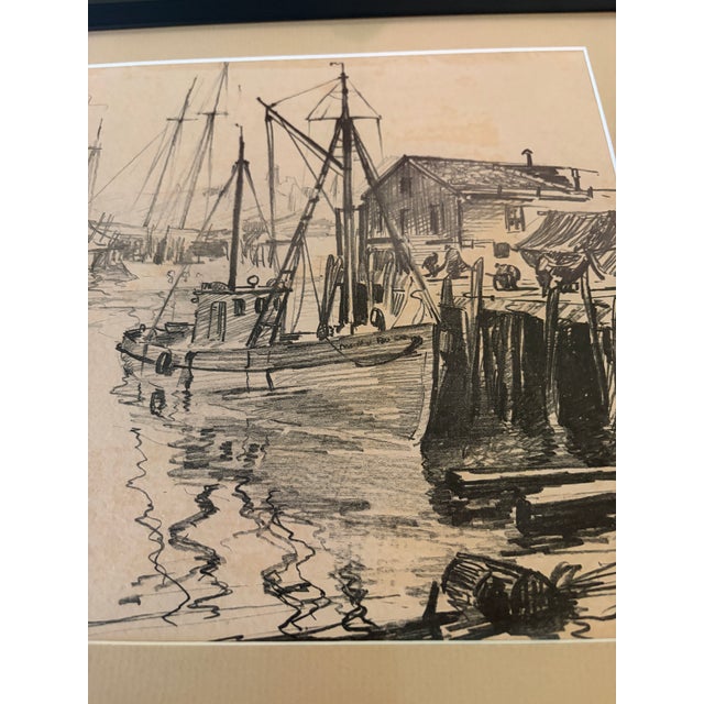 Drawing/Sketching Materials Emile A. Gruppe Original 1941 Harbor Drawing Signed Gloucester Scene Framed For Sale - Image 7 of 9