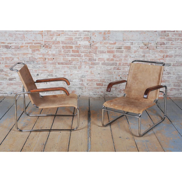 Brown Czech Bauhaus Chrome Armchairs attributed to M. Breuer for Thonet, 1920s, Set of 2 For Sale - Image 8 of 13