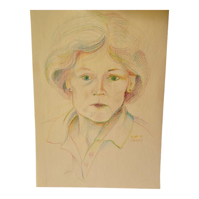 Vintage Color Pencil Drawing "Shirley" Female Portrait 1995 Unframed 12x18 Signed Lardis For Sale