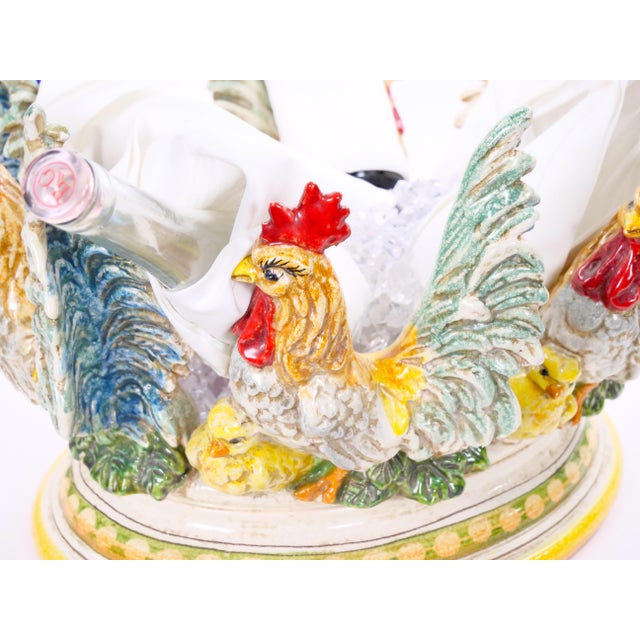 Large Mid-20th Century Italian Oval Rooster Polychrome Six-Bottle Wine Cooler For Sale - Image 13 of 15