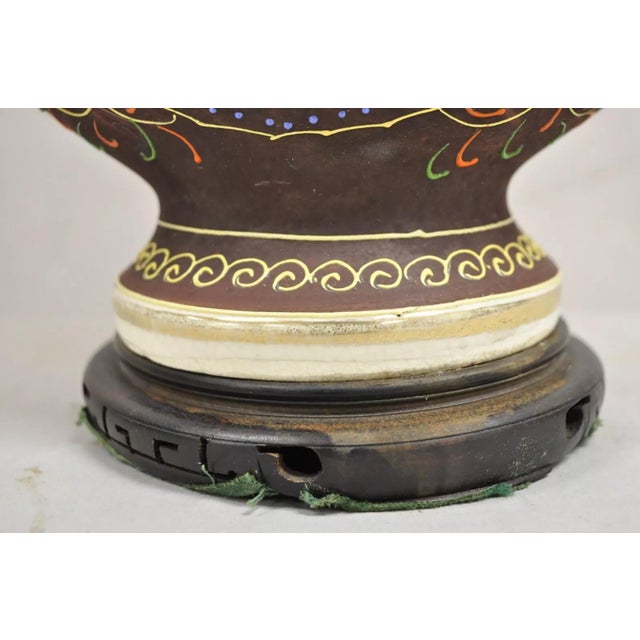 Vintage Oriental Japanese Figural Samurai Brown Ceramic Jug Form Table Lamp For Sale - Image 9 of 11